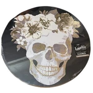 Set of 4 Floral Skull Metallic Cork-Backed Round Halloween Placemats NEW, Sealed